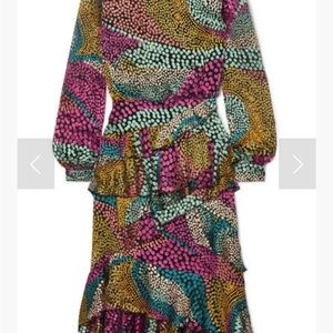 SALONI Vibrant Pink, Green, and Yellow Midi Dress